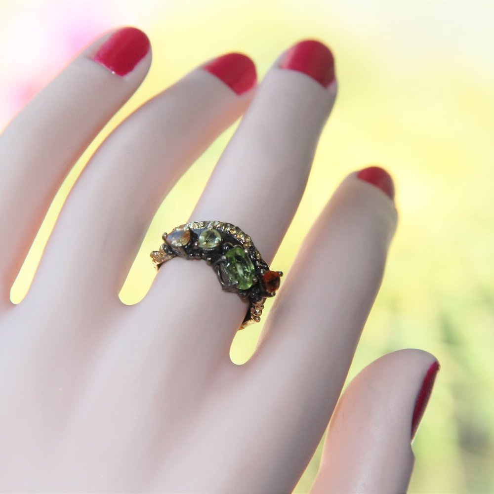 Lemon Quartz, Peridot, Citrine, Sapphire Ring
